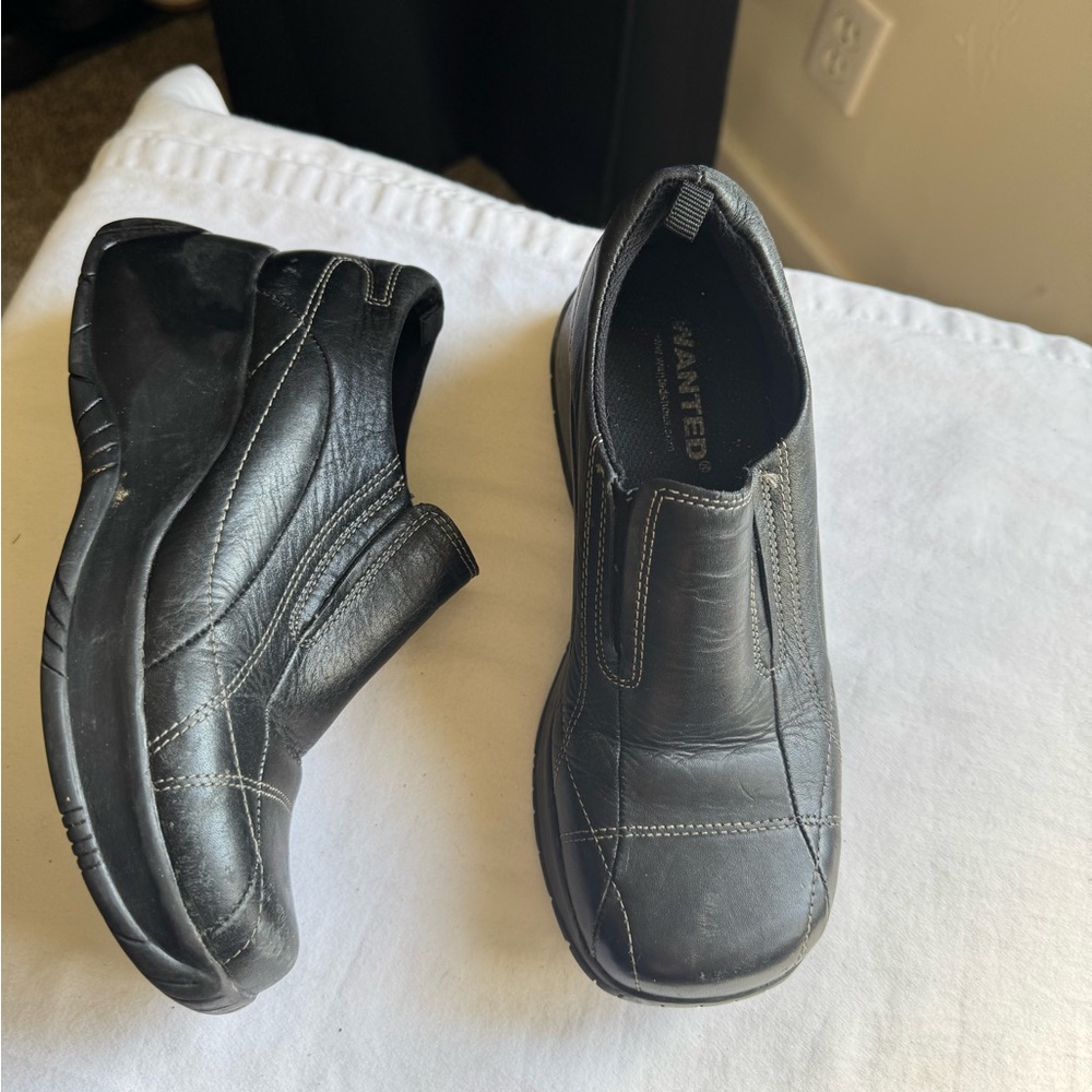 Wanted Desert Black Leather Slip-on Oxford Chunky shoes with Zipper Size 6